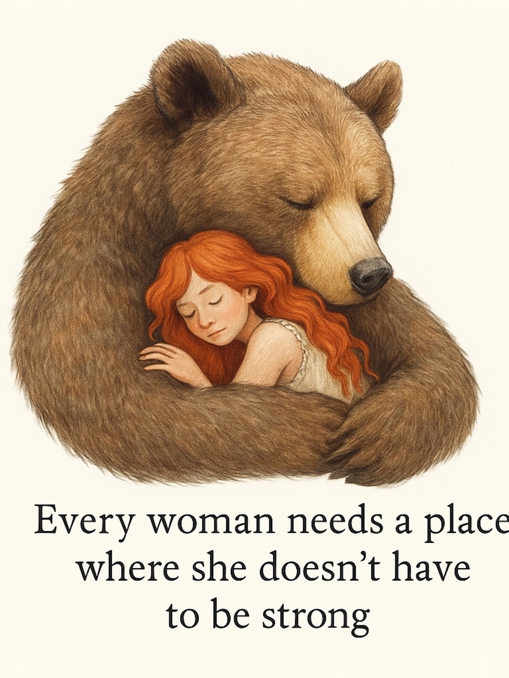 Bear Hug Women’s Short Sleeve Tee - Red Hair Illustration